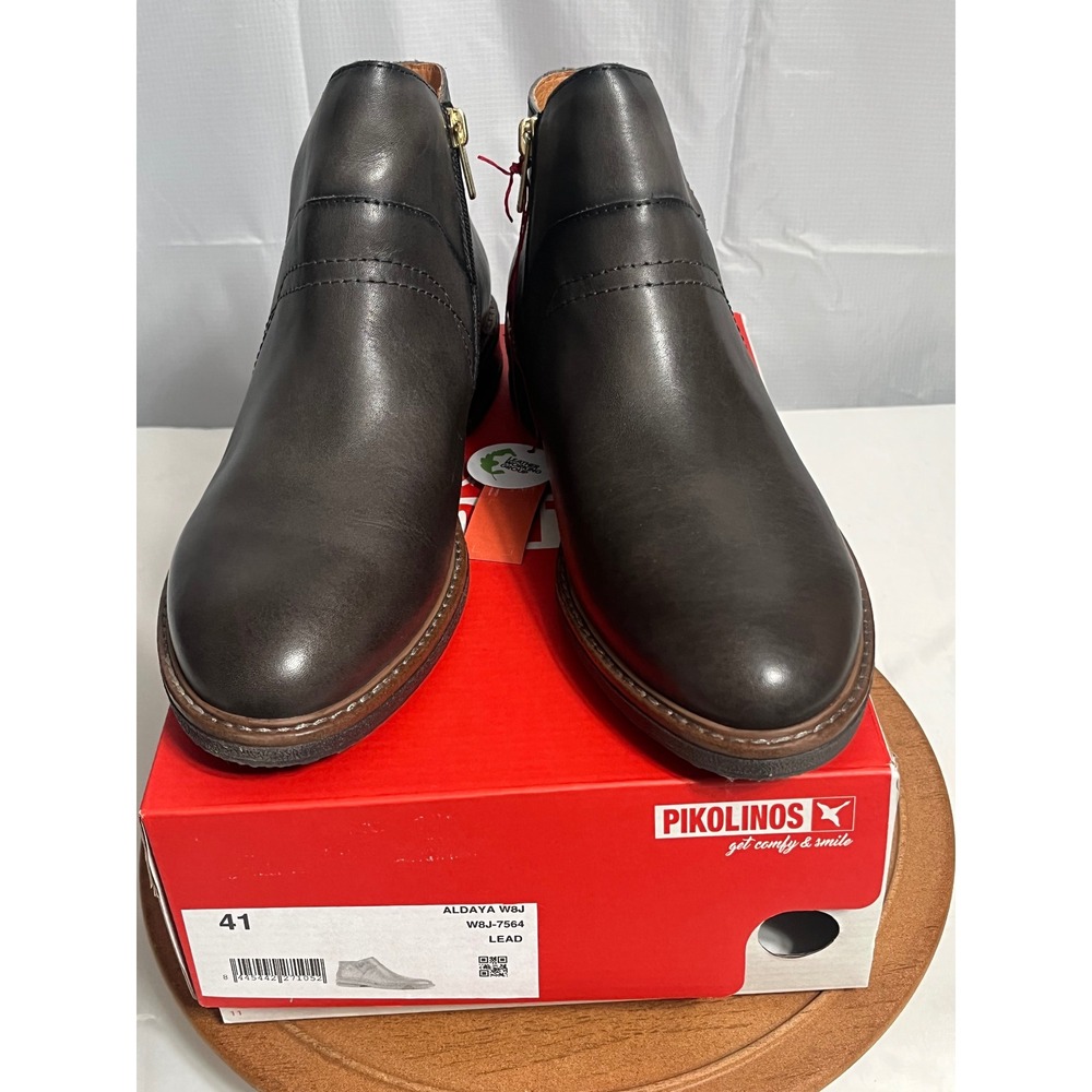 Pikolinos Aldaya W8J-7564 Lead Gray Leather Side Zip Ankle Boots Women 41 NEW
